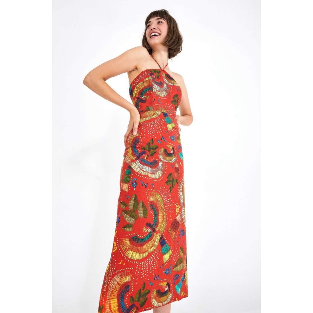 FARM Rio XS Linen Carnaval halter midi dress